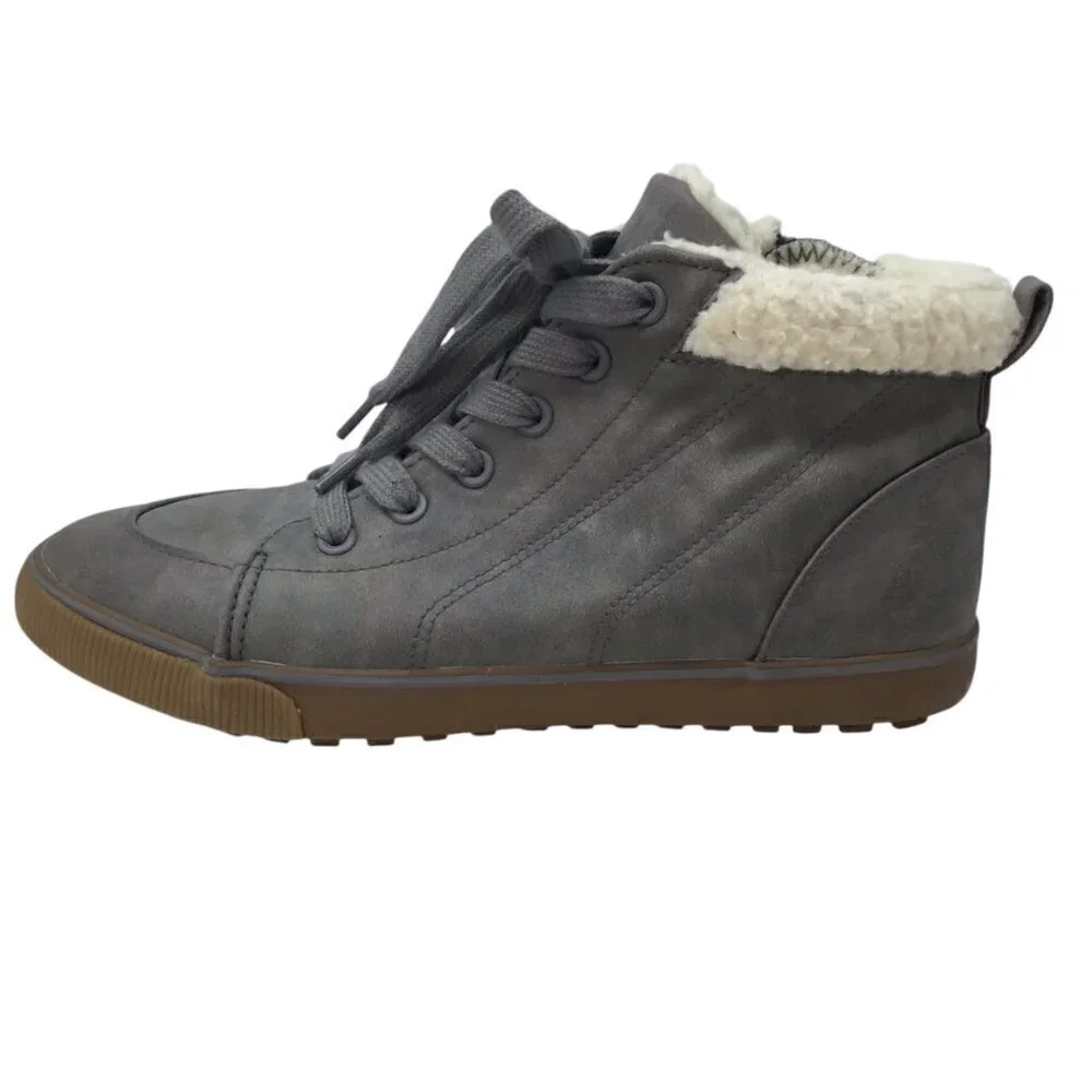 Cat & Jack Barnett Sherpa Lined Boy's Boots Sneakers Gray Sz 5 Side Zip High Top